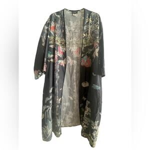 Citron Cardigan Kimono Womens Large Cultural Japanese Long Open Front Blue Gray